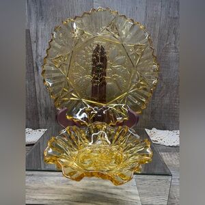 Vintage 30s FederalPioneerAmberDepression Glass Set 7.5" & 10.25" Crimped Bowl